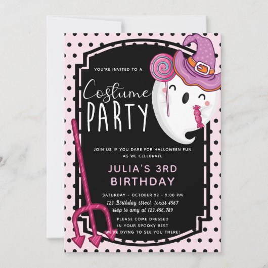 Halloween Meisje Verjaardag Kostuum Feest Kaart (Voorkant)