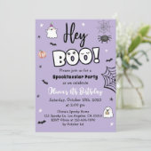 Halloween Meisje Verjaardag Nodig Paarse Leuke Gee Kaart (Staand voorkant)