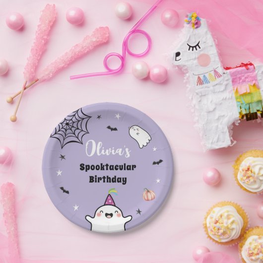 Halloween Meisje Verjaardag Paarse Leuke Geest Papieren Bordje (Feest)