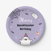 Halloween Meisje Verjaardag Paarse Leuke Geest Papieren Bordje (Voorkant)