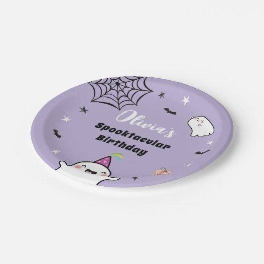 Halloween Meisje Verjaardag Paarse Leuke Geest Papieren Bordje (Gekanteld)
