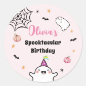 Halloween Meisje Verjaardag Roze Leuke Ghost Ronde Sticker (Voorkant)