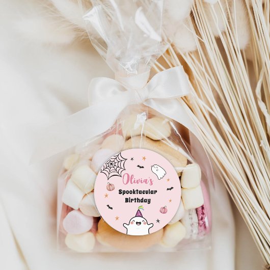 Halloween Meisje Verjaardag Roze Leuke Ghost Ronde Sticker