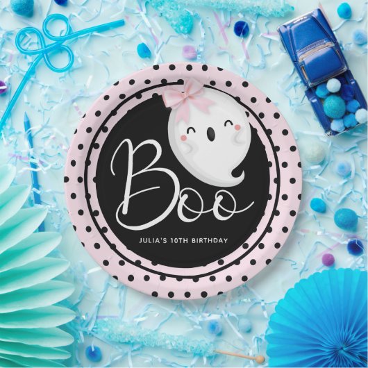 Halloween Meisje Verjaardag Roze Zwart Gepersonali Papieren Bordje (Feest)