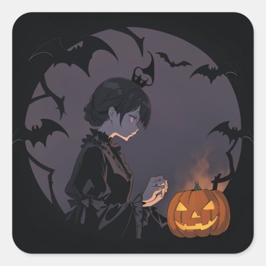 Halloween meisje vierkante sticker (Voorkant)