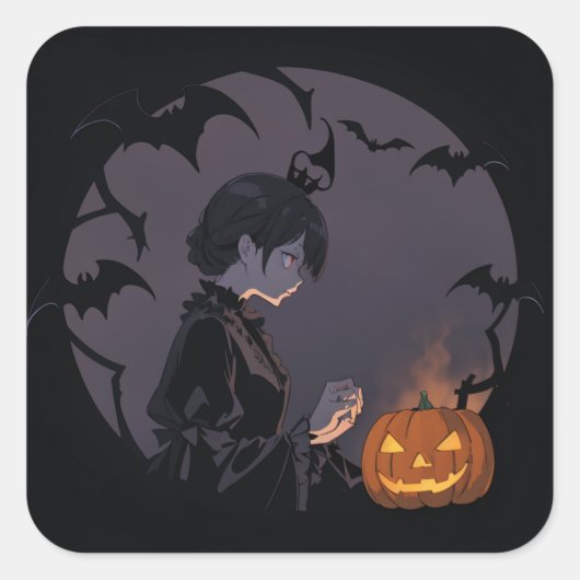 Halloween meisje vierkante sticker (Voorkant)