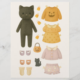 Halloween Meisje Zwarte Kat Waterverf Papier Doll Flyer