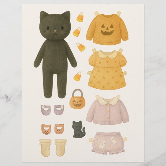 Halloween Meisje Zwarte Kat Waterverf Papier Doll Flyer (Voorkant)