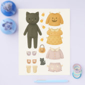 Halloween Meisje Zwarte Kat Waterverf Papier Doll Flyer (Enkel)
