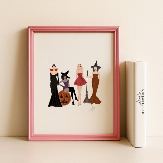 Halloween meisjes, mode schets, heksen, poster