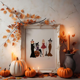 Halloween meisjes, mode schets, heksen, poster