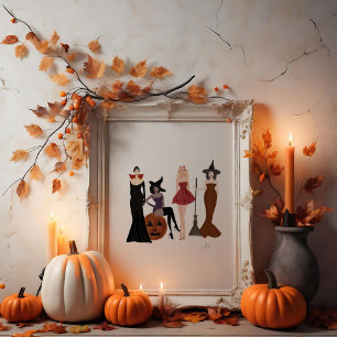 Halloween meisjes, mode schets, heksen, poster