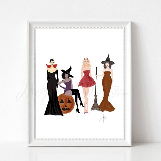 Halloween meisjes, mode schets, heksen, poster