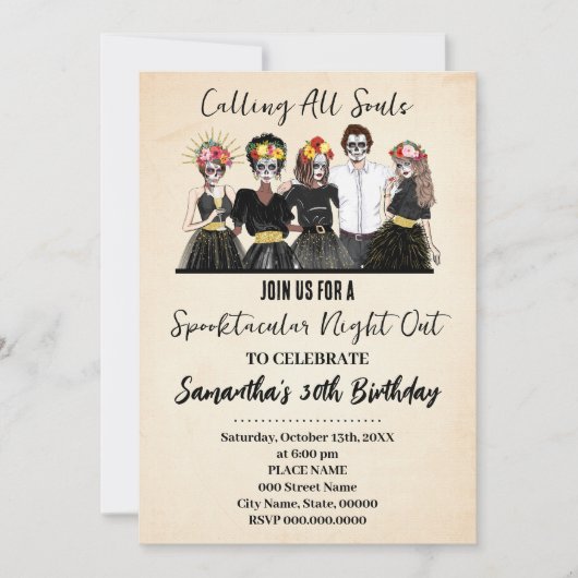 Halloween Meisjes Nacht Uit Dag Van De Doden Verja Kaart (Voorkant)