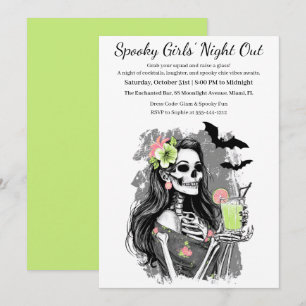 Halloween Meisjes Nacht Uit Griezeldrinkfeest Kaart