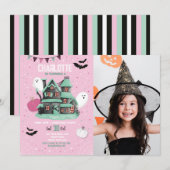 Halloween Meisjes Roze Leuk Huis Party Geesten Fot Kaart (Voorkant / Achterkant)