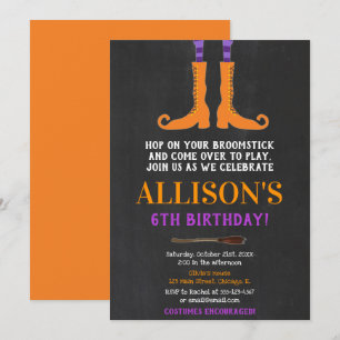 Halloween meisjesverjaardag, heksenvoeten paars or kaart