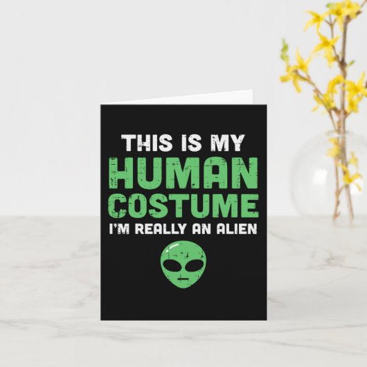 Halloween menselijk kostuum im buitenaardse grappi kaart (Gele Bloem)