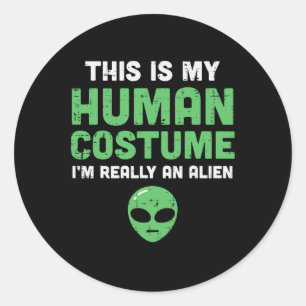 Halloween menselijk kostuum im buitenaardse grappi ronde sticker