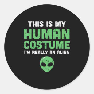 Halloween menselijk kostuum im buitenaardse grappi ronde sticker