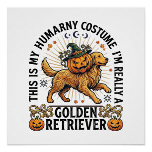 Halloween Mensen Kostuum Goud Retriever Pompoen W Perfect Poster