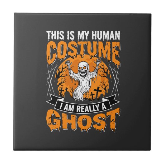 Halloween Mensen Kostuum Spook Skelet Grafisch Tegeltje (Voorkant)
