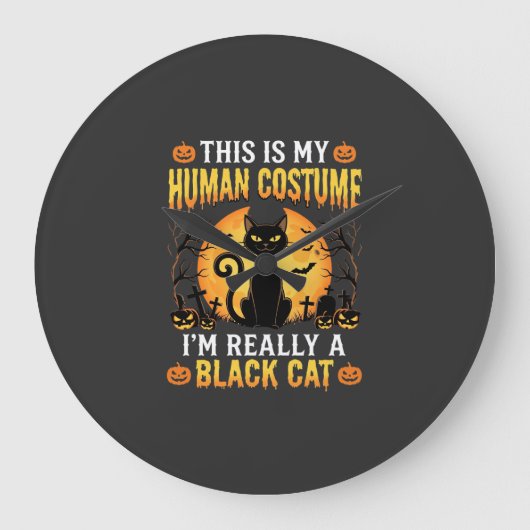 Halloween Mensen Kostuum Zwarte Kat Kerkhof Grote Klok (Voorkant)