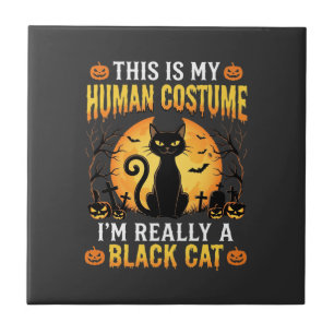 Halloween Mensen Kostuum Zwarte Kat Kerkhof Tegeltje