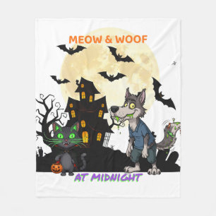Halloween "Meow & Woof at Midnight" - Kat en weerw Fleece Deken