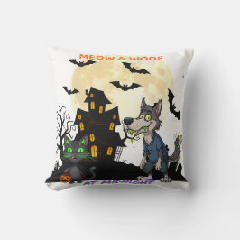 Halloween "Meow & Woof at Midnight" - Kat en weerw Kussen