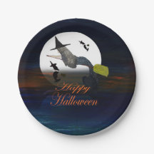 Halloween mermaid heks in moonlight papieren borde