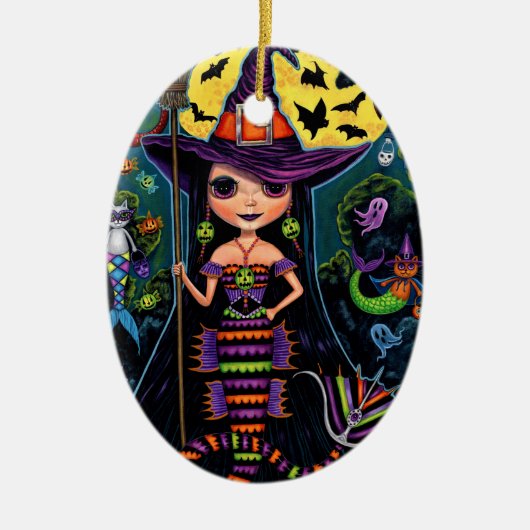 Halloween Mermaid Witch Mercats Ghosts Pumpkins Keramisch Ornament (Voorkant)