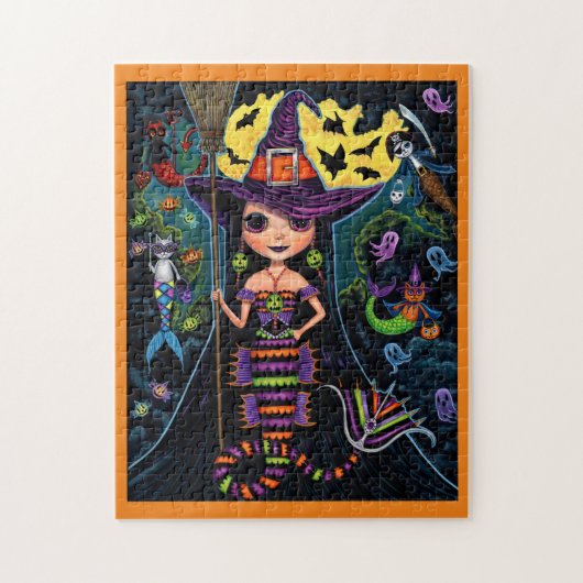 Halloween Mermaid Witch Mercats Ghosts Pumpkins Legpuzzel (Verticaal)