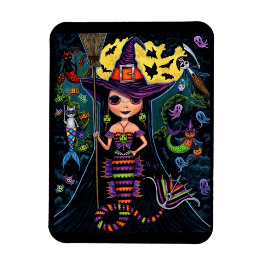 Halloween Mermaid Witch Mercats Ghosts Pumpkins Magneet (Verticaal)