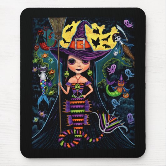 Halloween Mermaid Witch Mercats Ghosts Pumpkins Muismat (Voorkant)