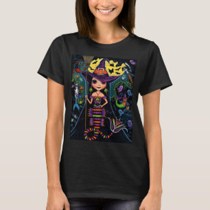 Halloween Mermaid Witch Mercats Ghosts Pumpkins T-shirt