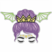 Halloween Messy Bun met vleermuisvleugels Sticker (Voorkant)