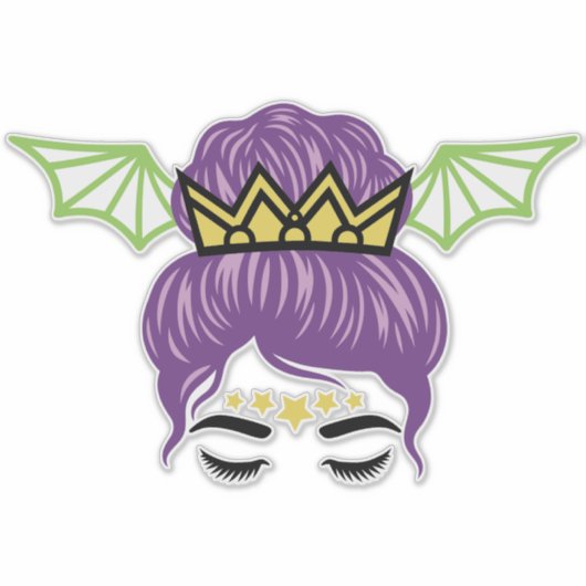 Halloween Messy Bun met vleermuisvleugels Sticker (Voorkant)