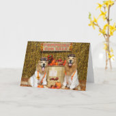 Halloween met Gouden Retriever Pompstand Kaart (Gele Bloem)