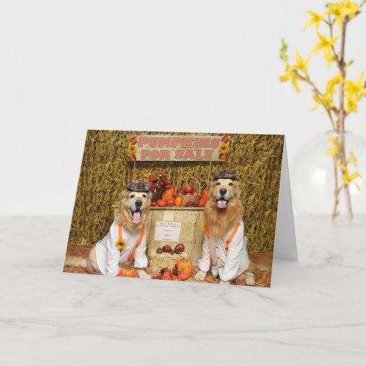 Halloween met Gouden Retriever Pompstand Kaart (Gele Bloem)