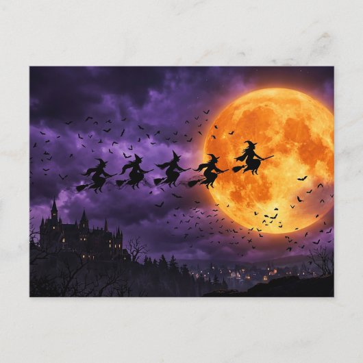Halloween met Maan en Heks Briefkaart (Voorkant)
