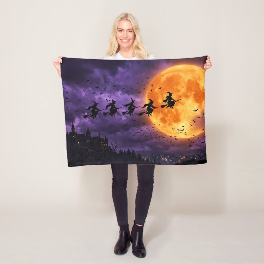 Halloween met Maan en Heks Fleece Deken (In situ)