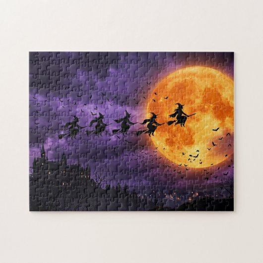 Halloween met Maan en Heks Legpuzzel (Horizontaal)
