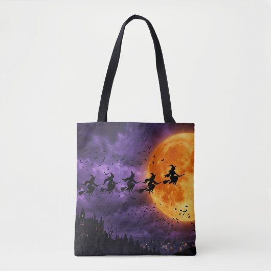 Halloween met Maan en Heks Tote Bag (Voorkant)