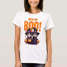 Halloween Met Mijn Boo Kat Paar Met Pompoen T-shirt