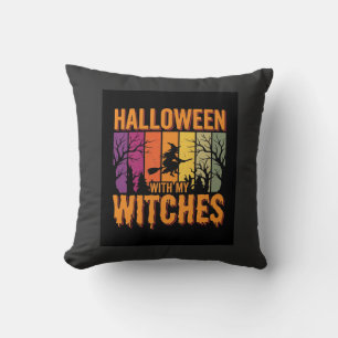 Halloween Met Mijn Heksen Retro Zonsondergang Kussen
