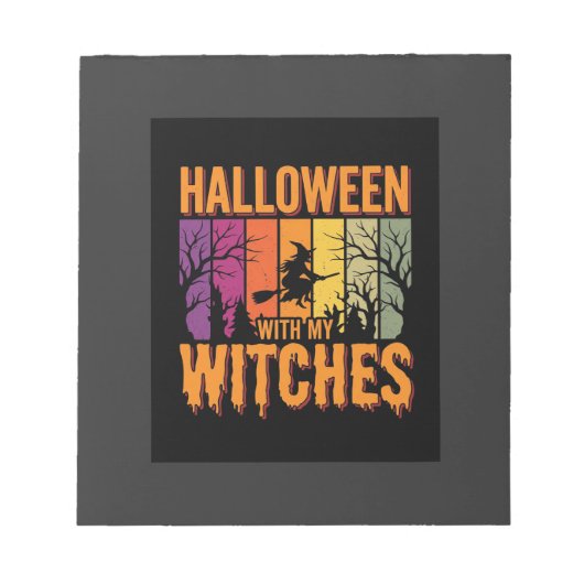 Halloween Met Mijn Heksen Retro Zonsondergang Notitieblok (Voorkant)