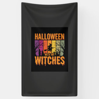 Halloween Met Mijn Heksen Retro Zonsondergang Spandoek