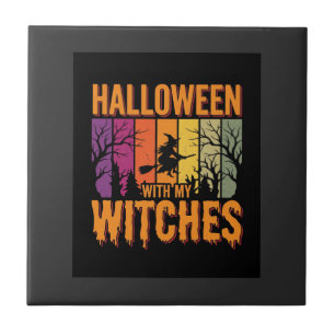 Halloween Met Mijn Heksen Retro Zonsondergang Tegeltje
