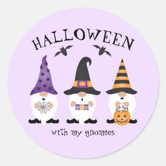 Halloween met mijn Paarse Sinaasappel van Gnomen Ronde Sticker (Voorkant)